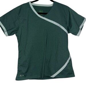 Iguana Med Womens V-Neck Scrub Top Size L Green & White Polyester